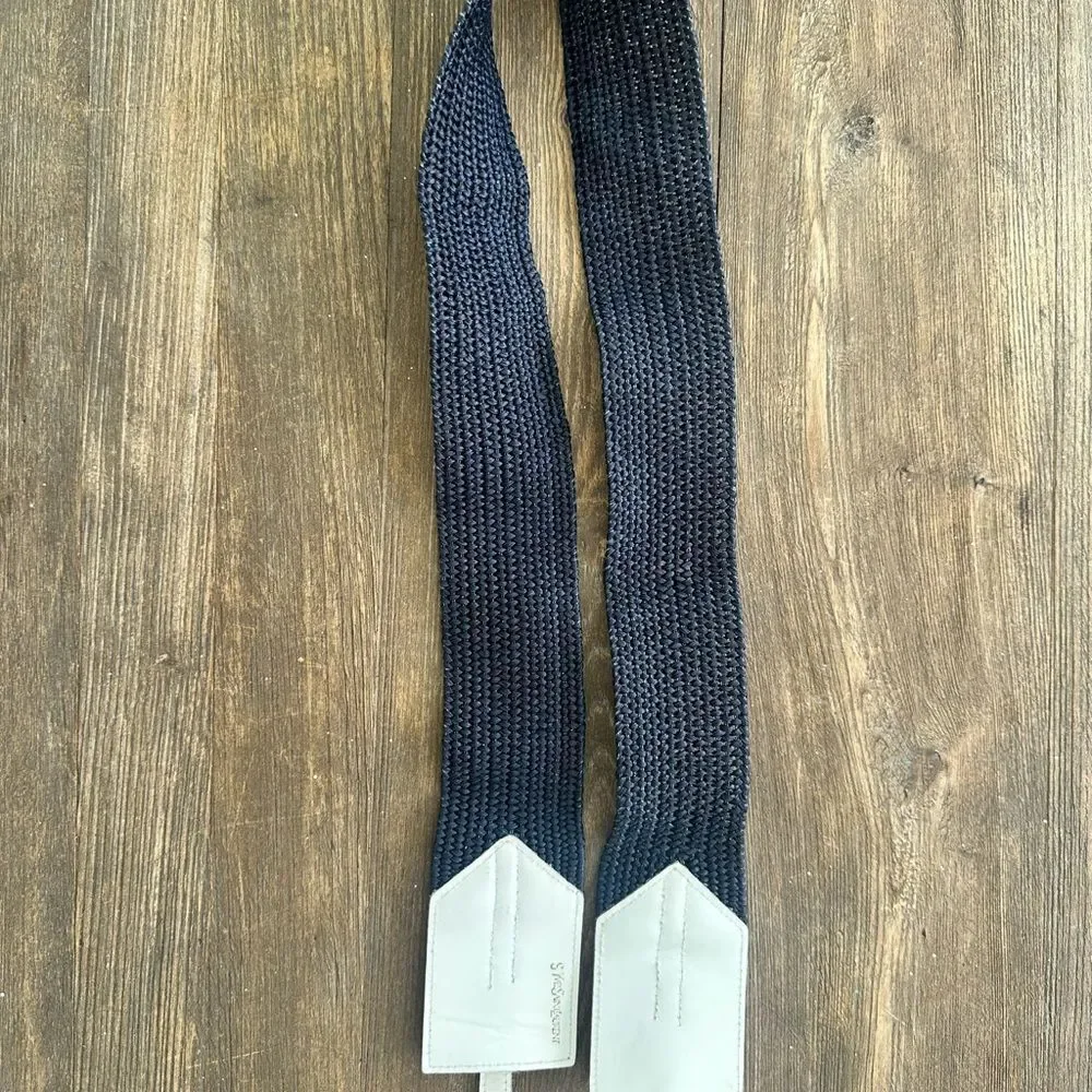 Vintage YSL Yves St. Lauren Blue And White Rattan Belt Large